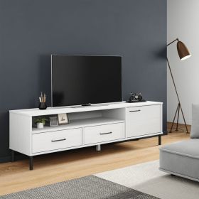 TV Stand with Metal Legs White Solid Wood Pine OSLO