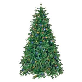 7.5ft Pre-Lit Spruce Artificial Holiday Christmas Tree for Home, Office, Party Decoration, Equipped with LED Lights, Easy Assembly, Fireproof PE+ PVC