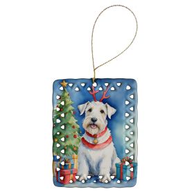 Sealyham Terrier Christmas Reindeer Porcelain Ornament Christmas Tree Hanging Decorations for Home Christmas Holiday, Rectangle, Gift, Multicolor
