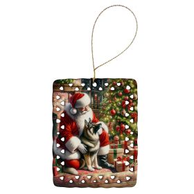 Norwegian Elkhound and Santa Claus Porcelain Ornament Christmas Tree Hanging Decorations for Home Christmas Holiday, Rectangle, Gift, Multicolor