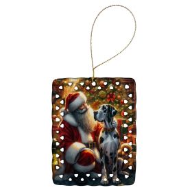 Great Dane and Santa Claus Porcelain Ornament Christmas Tree Hanging Decorations for Home Christmas Holiday, Rectangle, Gift, Multicolor
