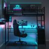 Twin Size Metal Loft Bed with LED, Desk and 4 Storage Shelves, Black