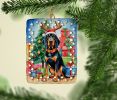 Black and Tan Coonhound Christmas Reindeer Porcelain Ornament Christmas Tree Hanging Decorations for Home Christmas Holiday, Rectangle, Gift