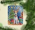 Fox Terrier Christmas Reindeer Porcelain Ornament Christmas Tree Hanging Decorations for Home Christmas Holiday, Rectangle, Gift, Multicolor