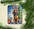 Bloodhound Christmas Reindeer Porcelain Ornament Christmas Tree Hanging Decorations for Home Christmas Holiday, Rectangle, Gift, Multicolor