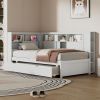 Twin Size Wood Daybed with Storage Shelves, USB and Trundle, White