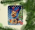 Australian Terrier Christmas Reindeer Porcelain Ornament Christmas Tree Hanging Decorations for Home Christmas Holiday, Rectangle, Gift, Multicolor