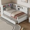 Twin Size Wood Daybed with Storage Shelves, USB and Trundle, White