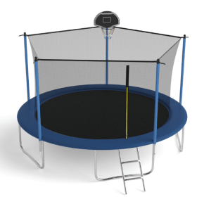14 FT TRAMPOLINE INSIDE SAFETY NET WITH BASKETBALL HOOP (Color: Blue)