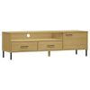 TV Stand with Metal Legs Brown Solid Wood Pine OSLO