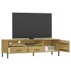 TV Stand with Metal Legs Brown Solid Wood Pine OSLO